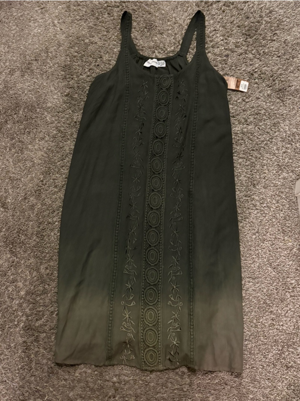 Raya sun Embroidered Olive Green Tank Dress